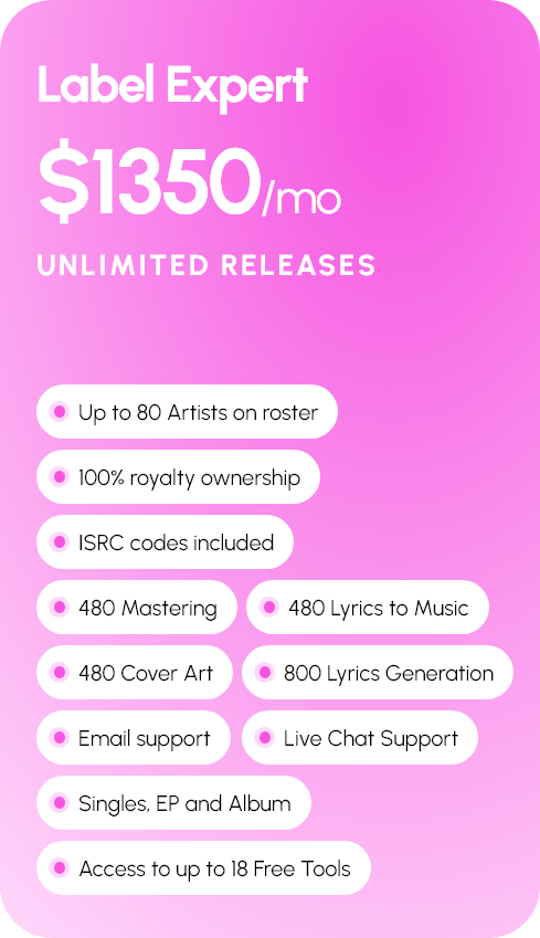 Label Expert — $1350/mo, up to 80 artists, unlimited releases